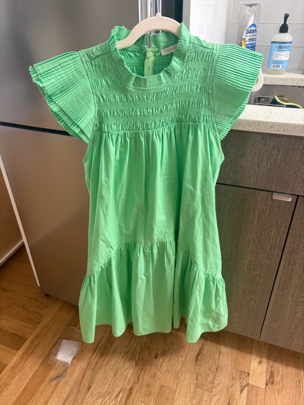 Love the Label Green Smocked Flutter Sleeve Dress